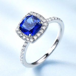 SAPPHIRE BLUE CUSHION CUBIC ZIRCONIA RING